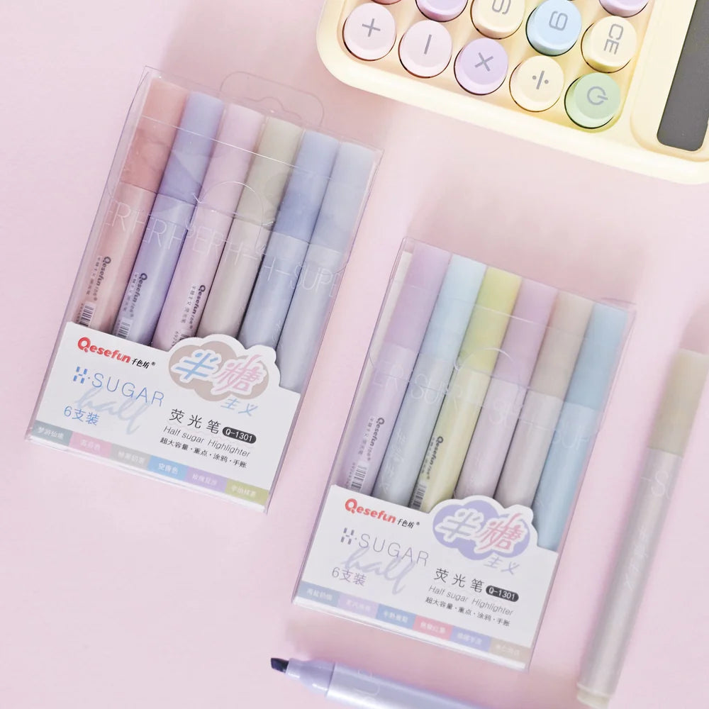 Pastel Half Sugar Highlighter Set (Pack of 6) – Soft Aesthetic Study Markers