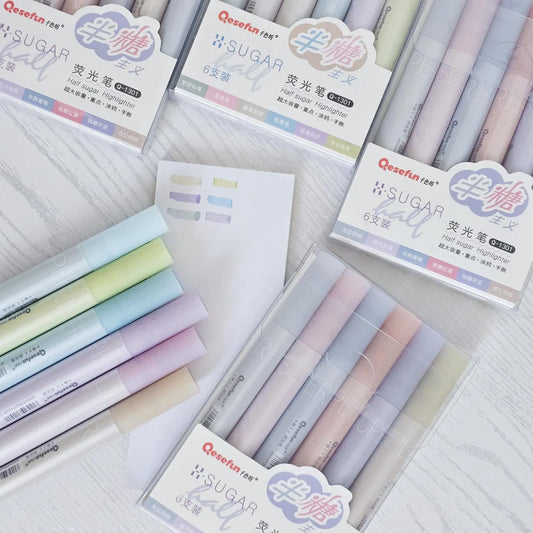 Pastel Half Sugar Highlighter Set (Pack of 6) – Soft Aesthetic Study Markers